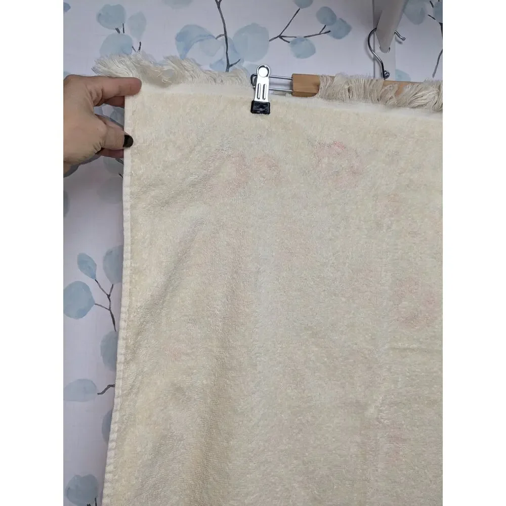 Vintage 1960s/70s Springmaid Fringe Bath Towel Cream Orange Floral GrannyCottage